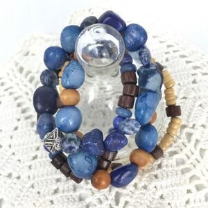 Natural Stone Wood Meditation Reiki Bracelets Blue